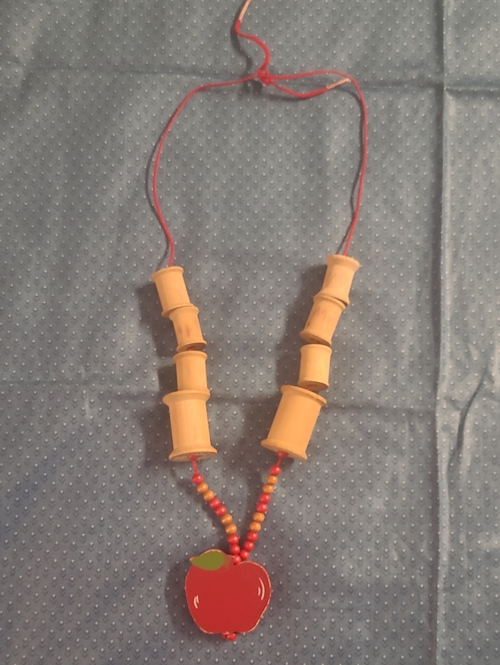Coats & Clark Vintage Wooden Spool Necklace with Red and Yellow Beads
